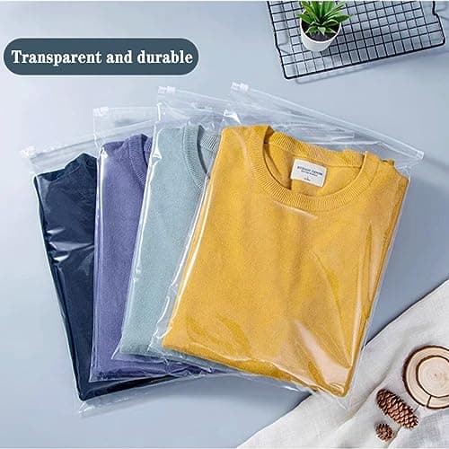 QISF 50 Pack Reusable Ziplock Bags for Clothes，40 x 30cm Large Plastic Hospital Bags，Travel Clothe Storage Bags，Clear Seal Bags Waterproof Luggage Organiser for Clothes Garment School（without Hole） — view 6