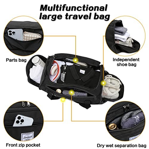 Laripwit Travel Duffle Bag for Men 40L Medium Gym Duffel Backpack with Shoe Compartment & Wet Pocket Sports Holdalls Women Weekend Overnight Bag for Traveling Camping, Black — view 4