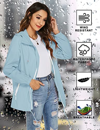 Rapbin Trench Coats for Women Waterproof Summer Jackets Packable Raincoat — view 3