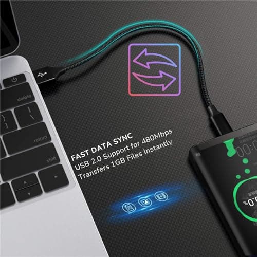 pluX USB A to USB C Cable 0.25m - Short 3A Fast Charging Lead with 480Mbps Data Sync, Portable Power Bank Cable for Samsung Galaxy S21 S20, Z Flip, Pixel, iPad Mini, Android Auto, Black (25cm) — view 3