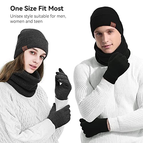 OZERO Men's 3 Piece Winter Hat Scarf and Gloves Set for Work and Dog Walks — view 2