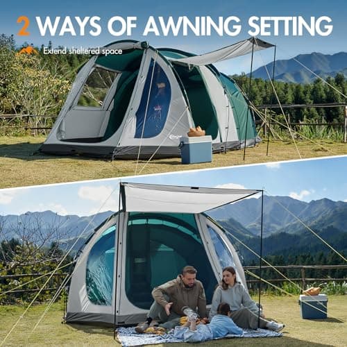 Portal Luxury 5 Man Tent 3000mm Waterproof Large Family Tent with Living Area 4-5 Persons Camping Tall Standing up Height with Fully Sewn-in Groundsheet Extendable Awning Canopy Tunnel 4 Season — view 2