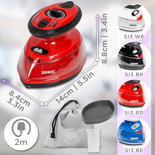 Duronic Travel Iron SI3 RD 400W Mini Irons with Dual Voltage, Variable Temperature Portable 35ml Red Steam Iron for Holiday Quilting Crafts Compact Design for Travelling — view 3