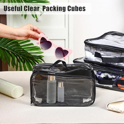 Hillban 6 Pcs Large Clear Packing Cubes for Travel, 3 Sizes PVC Bags, Black, L — view 4