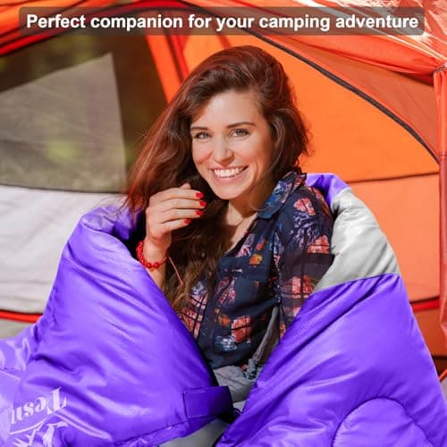 Tesmien Sleeping Bag for Adults & Kids 3-4 Season Warm Weather and Winter Lightweight, Waterproof for Teens, Men's Indoor & Outdoor Camping/Traveling/Hiking, Purple Grey — view 6