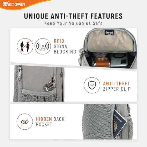 SKYSPER Sling Bag RFID Cross Body Bag Recycled Crossbody Backpack Travel Daypack(Gray) — view 3