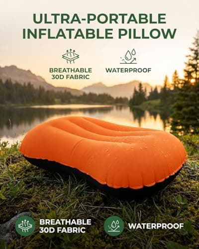 Ultralight Inflatable Pillow, Compressible Compact Comfortable Ergonomic Inflatable camping pillow with Storage Bag for Neck Support Blow Up Pillow for Hiking Camping Traveling Orange 42*31*10cm — view 5
