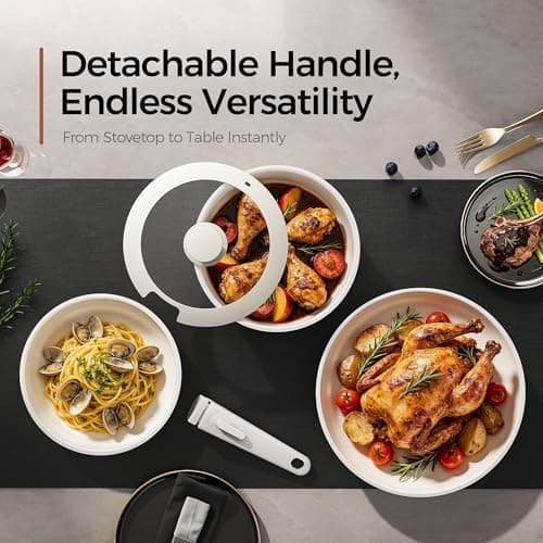 naturepan 16 PCS Ceramic Cookware Set, Stainless Steel Exterior Pots and Pans Set Non Stick, 10x More Durable Super Ceramic Coating, for Induction Hob Pan Set (Beige White) — view 3