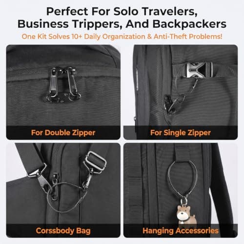 12Pcs Anti Theft Zipper Clips Double-Opening Backpack Zipper Locks, Black — view 5