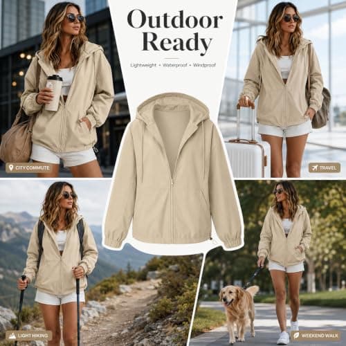 duxyoz Summer Rain Jacket Women Zip Up Hoodies for Women UK - Waterproof,Shower Proof,Windproof,Packable,Hooded,Long Sleeve,Zipper,2 Pockets,Adjustable Hem,Lightweight Raincoat Women — view 2