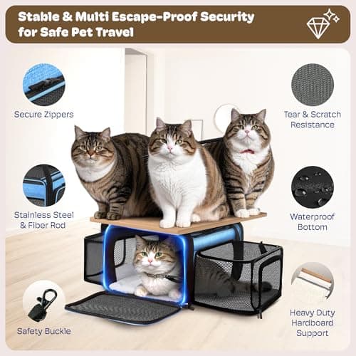 Top and 2 Sides Expandable Cat Carrier 18x13.5x9.5, TSA Airline Approved Dog Carriers for Small Dogs, Soft-Sided Pet Carrier with Self-Locking Zippers for Kitten,Rabbit, Puppy, Guinea Pig Blue — view 5