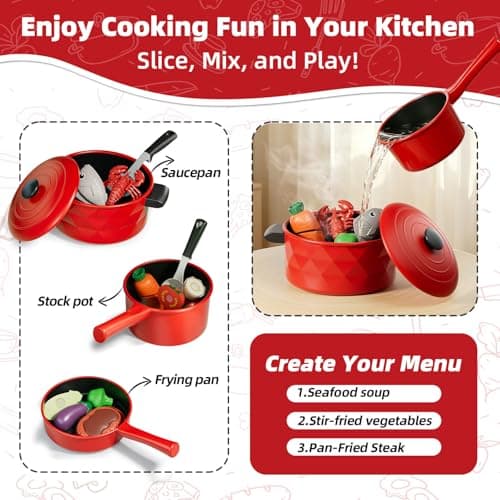 Lehoo Castle Play Kitchen Accessories, Pots and Pans Set for Girls Boys 3-8 — view 3