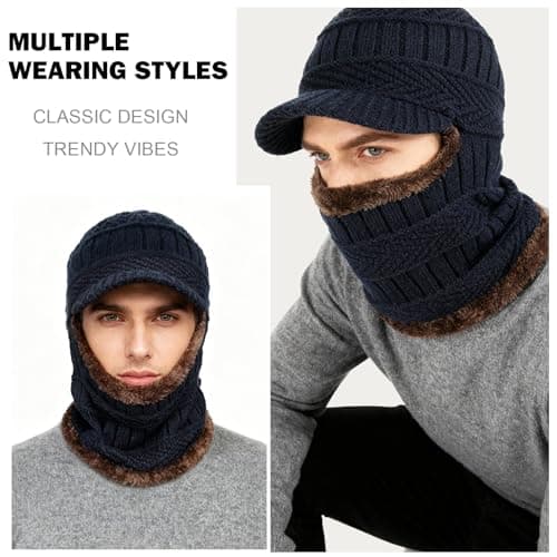 AYPOW Winter Knit Balaclava Beanie Hat with Flexible Neck Warmer, Unisex Windproof Warm Ski Face Mask for Outdoor Sports - Navy Blue — view 6