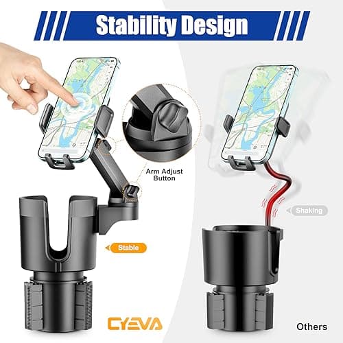 CYEVA 2 in 1 Car Phone Mount - Long Arm with 360° Rotation, Compatible with All Smartphones, Black — view 4