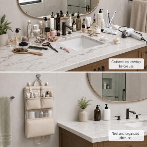Hanging 7-in-1 Toiletry Organizer Instant Suitcase Wardrobe Beige Storage — view 4