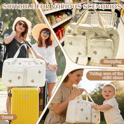 Quilted Diaper Bag, Hospital Bag, Bear Pattern Cute Duffle Bag for Women — view 4