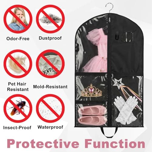 Dance Costume Bag, Foldable Garment Bag with Hanging Dress Storage, Waterproof Clothes Cover with 3 Zipper Pockets and ID Slot for Kids, Women and Travel Competitions, Oxford Cloth — view 4