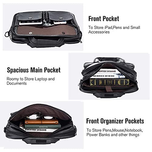 seyfocnia Mens Laptop Bag, PU Leather Messenger Bag Water Resistant Business Travel Briefcase, Work Computer Bag Satchel Bag for Men（17.3 Inch Brown） — view 5