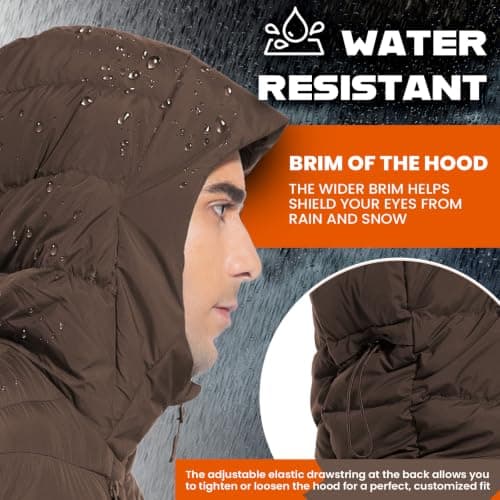 PUREPEAR Men Down Jacket Packable Puffer Lightweight Jackets Travel, Brown — view 3