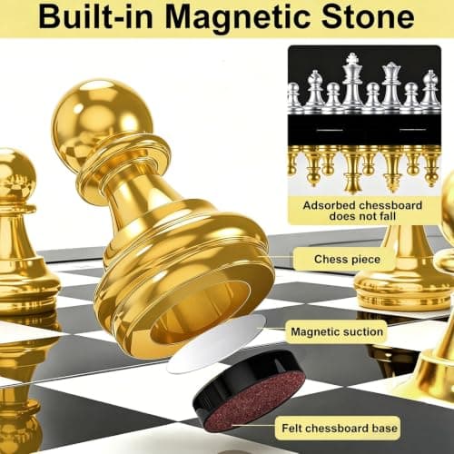 Funver Magnetic Travel Chess Set with Folding Board Gold and Silver Pieces — view 4