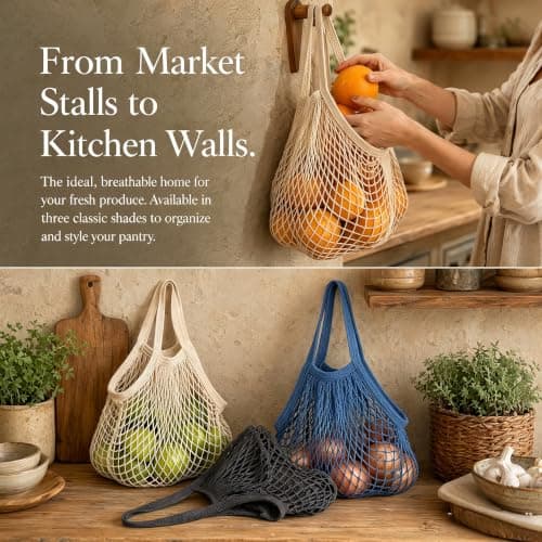 3Pcs Grocery String Bags, Cotton Mesh Reusable Portable String Shopping Bag — view 6