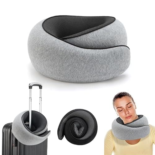 WEIJUNFA Travel Pillow, Memory Foam Neck Pillow Set, Orthopedic Pillow, Travel Essentials for Flying, Kit with 3D Contoured Sleep Mask and Luxury Mesh Bag