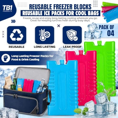TB1 Products Reusable Ice Packs 12PK, 16cm Freezer Blocks for Cool Bags, Cooler Boxes & Lunch Bags – Large Reusable Ice Packs for Camping, Beach, Picnic & Travel Use — view 2