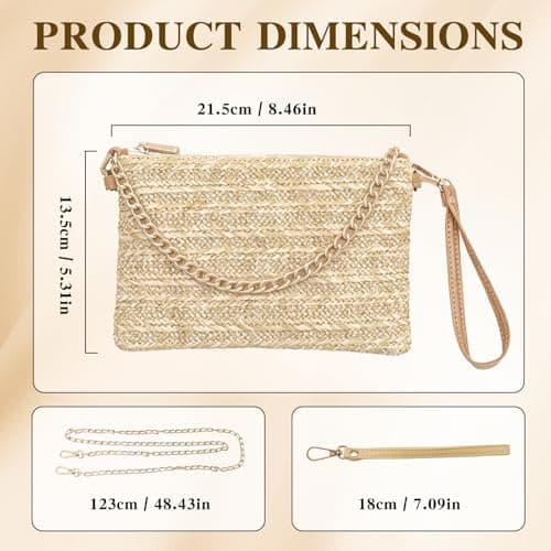 Andiker Straw Crossbody Bags for Women, Woven Summer Bag with Detachable Gold Chain Strap and Wrist Strap, Womens Handbag for Beach Commutes Dates (Yellow) — view 4