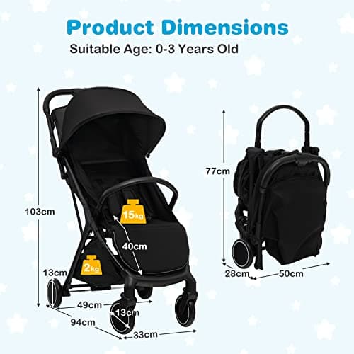 Maxmass Baby Stroller, One Hand Folding Toddler Pushchair with 5-Point Safety Belt, Seat Cover, Backrest, Footrest, Infant Travel Pram Baby Trolley Lightweight Buggy for 0-36 Months Old (Black) — view 6