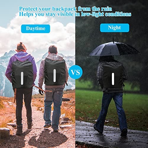 Waterproof Backpack Cover with Reflective, 15L-25L Rucksack Rain Cover with Storage bag, Rainproof Rucksack Cover for Hiking Camping Traveling Cycling (Black, S) — view 3