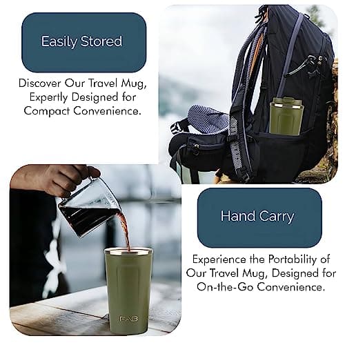 FAB Travel Mug, Reusable Coffee Cup (510ml, Army Green) - Double Wall Stainless Steel with Screw Lid - Thermal Camping Cup, Vacuum Insulated for Hot and Cold Drinks, Eco-Friendly — view 5