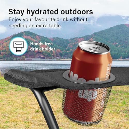 Camping Chair | Lightweight Folding | Portable Chairs for Outdoors | Cup Holder | Storage Cover | Outdoor Leisure Chair Durable with Arm Rest for the Beach, Lawn, Fishing Trip Garden and BBQs Black — view 5
