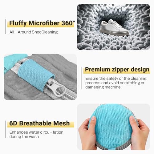 Shoe Washing Machine Bag,Laundry Shoe Bag Washer and Dryer Reusable Shoe Cleaning bags for Sneaker Tennis Shoes Unstain Cleaner Kit Include Pair of Adjustable Shoe Trees & Travel Bag, Grey 2pc — view 6
