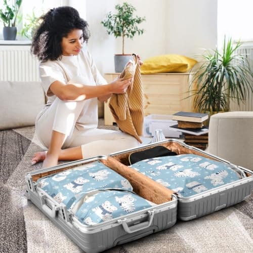White Tigers in Winter on Blue 3 Set Packing Travel Organizer Stackable Travel Bags For Luggage Bags For Luggage Clothing Organizer — view 6