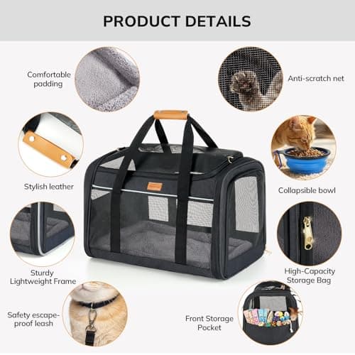 Morpilot Large Pet Carrier Bag, 51×33×33cm Breathable Carry Bag with Washable Cushion, Anti-collapse Travel Handbag for Cats Small Dogs, Perfect for Car Rides Train Trips & Vet Visits — view 2