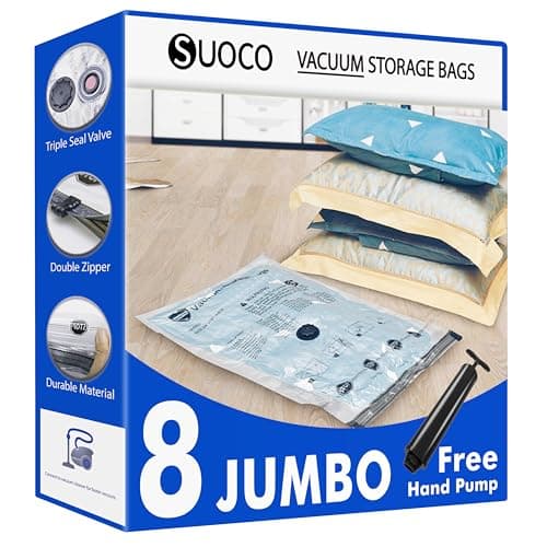 Vacuum Storage Bags with Hand Pump, 8 Jumbo