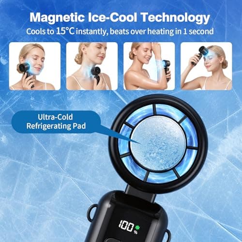 Morelax Handheld Portable Turbo Fan with Ice Cooler,Cooling Plate with 1 Second Cooling Sensation,Speed (1-100) Rechargeable Personal Fan,Neck/Tabletop, Hand Held/desktop,Small Portable Travel Fan — view 4