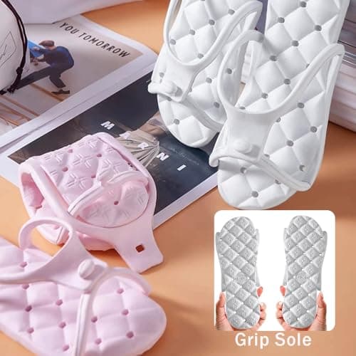 MIUPOO Foldable Travel Shower Shoes with Holes,Dry Quickly Non Slip Bath Slippers,Portable Hotel Lightweight Sandals for Spa Nail Salon Beach Pool Gym — view 3
