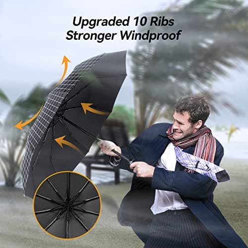 TechRise Umbrella Compact Windproof Travel Umbrellas: Easy Auto Open Close, Strong Fiberglass Frame, Durable Folding Lightweight Portable Automatic Backpack Umbrella for Men and Women, 10 Ribs — view 2