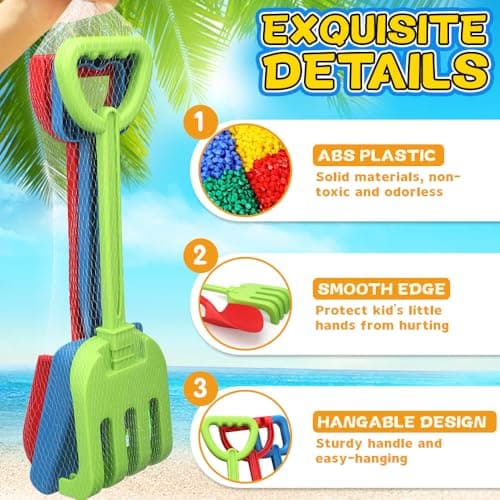 Jumbo Beach Shovels Spade Toys Set for Kids, 16" Long Sturdy Handle ABS Plastic Sand Scoop, 3 Pack Planting Summer Winter Gift for Mud Sand Snow Digging, Backyard Gardening Tool Accessories — view 3