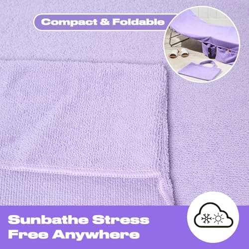 Brentfords Sun Lounger Towels with Pockets, Large Beach Towel in a Bag Sunlounger Holiday Accessories Swimming Pool Quick Dry Sunbed Towel, 215 x 75cm, Purple — view 4