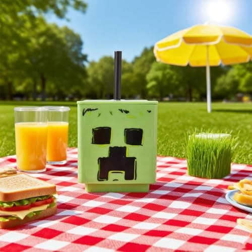 HOX Minecraft Square Soda Cup – 10 x 8.6 cm / 450 ml | BPA-Free Food-Safe Gamer Gift Mug for Boys | Wide Mouth with Removable Straw |Easy to Carry for Picnic & Travel, Green — view 5