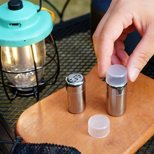 QIHAWN 2Pcs Mini Stainless Steel Travel Salt Pepper Shakers with Mesh Bag — view 3