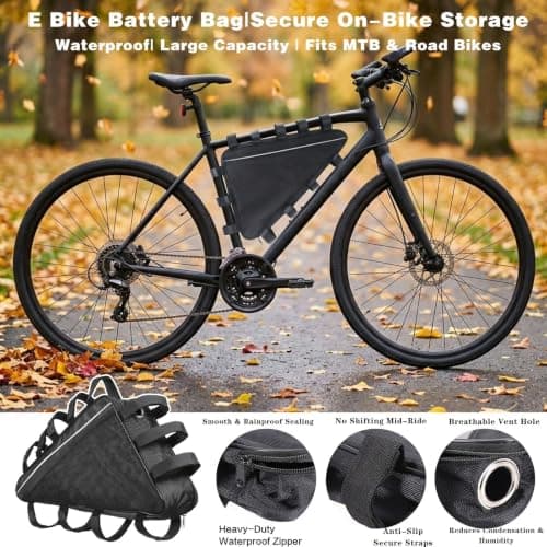 COZIIESKE 1680D Waterproof E-Bike Triangle Battery Bag for 36V-72V Bike Frame,Rigid Plates Stop sag,Fits 39x26x8/49x46x11cm Battery Packs,3-Strap Mount for Trails — view 4