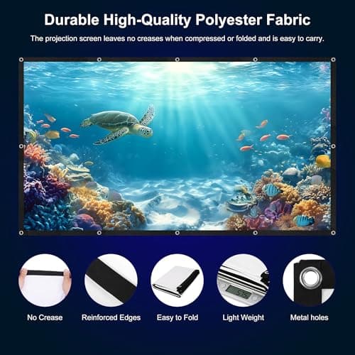 Huiguli Projector Screen 120 Inch, 16:9 HD 4K Foldable Anti-Crease Movie Screen, Portable Projection Screen Outdoor Indoor, Washable White Movie Screen for Home Theater, School, Meetings, Camping — view 3