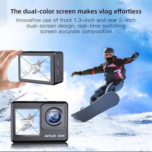 Waterproof Action Camera with 2" & 1.3" Dual Screens，Underwater Camera 40M — view 3