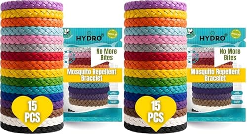 Mosquito Repellent Bracelet 15 Pcs, Adjustable Leather Band, Deet Free, Travel Essentials, Insect Repellent Bracelet, 450 Hours Mosquito Repellent Protection Suitable for All Ages (Pack of 2)