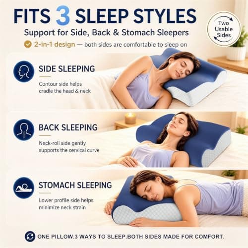 Drifina Orthopedic Cervical Memory Foam Pillow for Neck & Shoulder Pain Relief - Contour Neck Support with Neck Roll, Ergonomic Dual-Height for Side/Back Sleepers, Cooling Washable Pillowcases — view 4