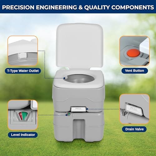 SereneLife 20L Portable Toilet for Adults, Leak Proof Camping Toilet with Detachable Waste Tank, Ideal for Camping and Other Recreational Activities, Durable and Comfortable Toilet Seat, 120 Flushes — view 5