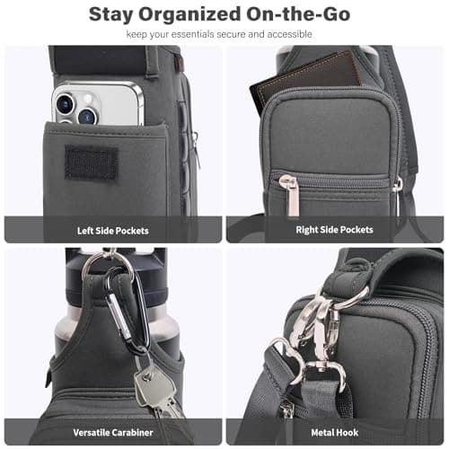 icolor Gym Magnetic Bag Water Bottle Carrier Holder with Strap & Phone Pockets, Diameter 3.9" Magnetic Gym Bag 5 Built-in Magnets Gym Accessories Organizer Pouch Sling Sleeve (Neoprene, Gray) — view 4